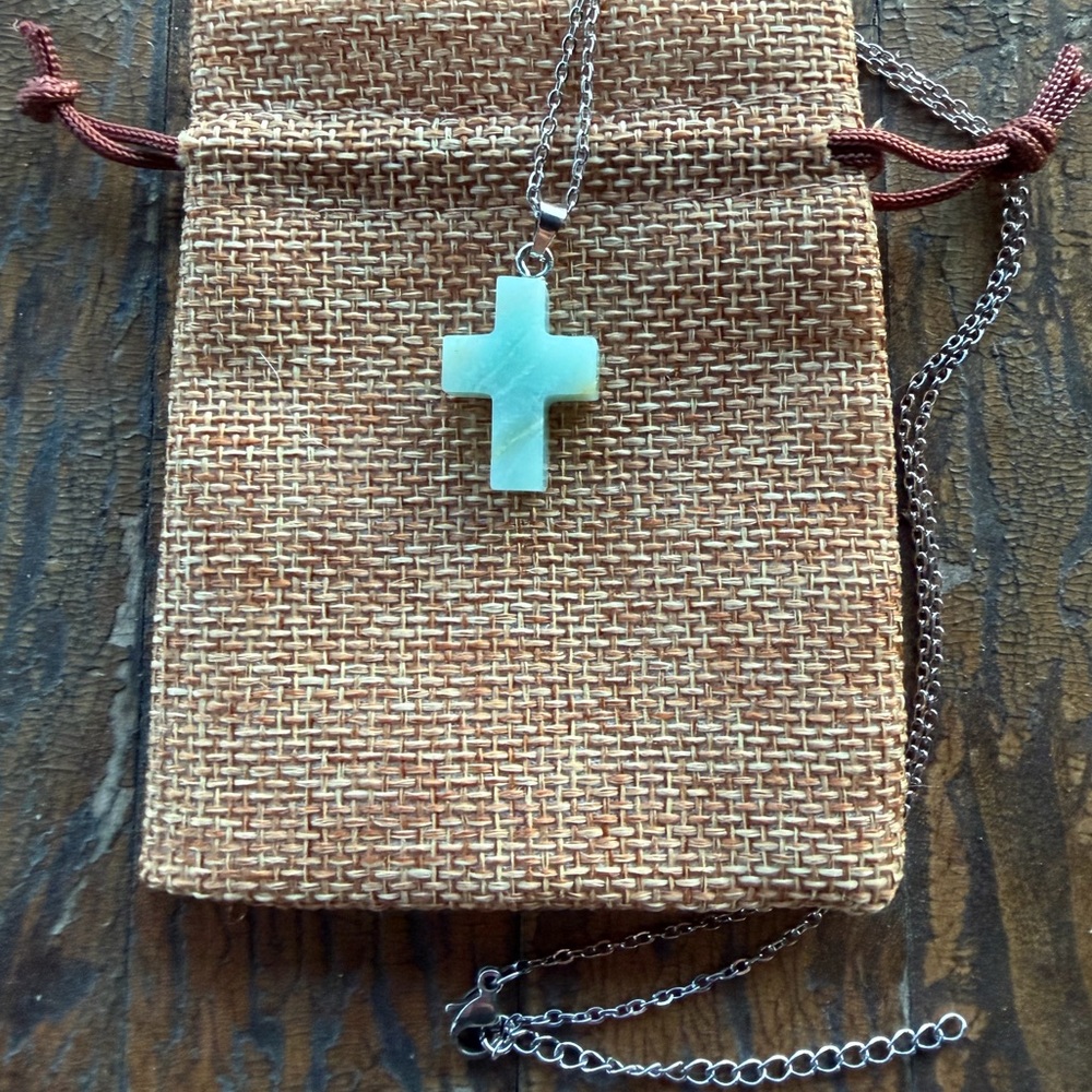 Genuine Amazonite Cross Pendant Amazonite Necklace Minimalist Crystal Necklace